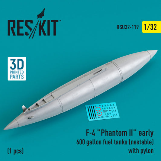 Res/Kit 1:32 F-4 "Phantom II" early 600 gallon fuel tank (nestable) with pylon (1 pcs) (3D Printed)