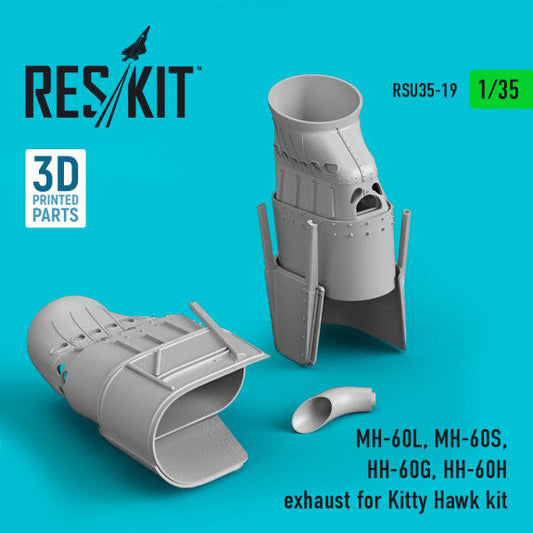 ResKit 1:35 MH-60L, MH-60S, HH-60G, HH-60H exhaust for Kitty Hawk / Zimimodel (3D Printed) Reskit