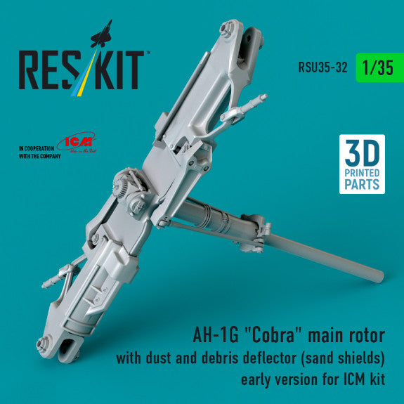 ResKit 1:35 AH-1G "Cobra" main rotor with dust and debris deflector (sand shields) early version for ICM kit (3D Printed) Reskit