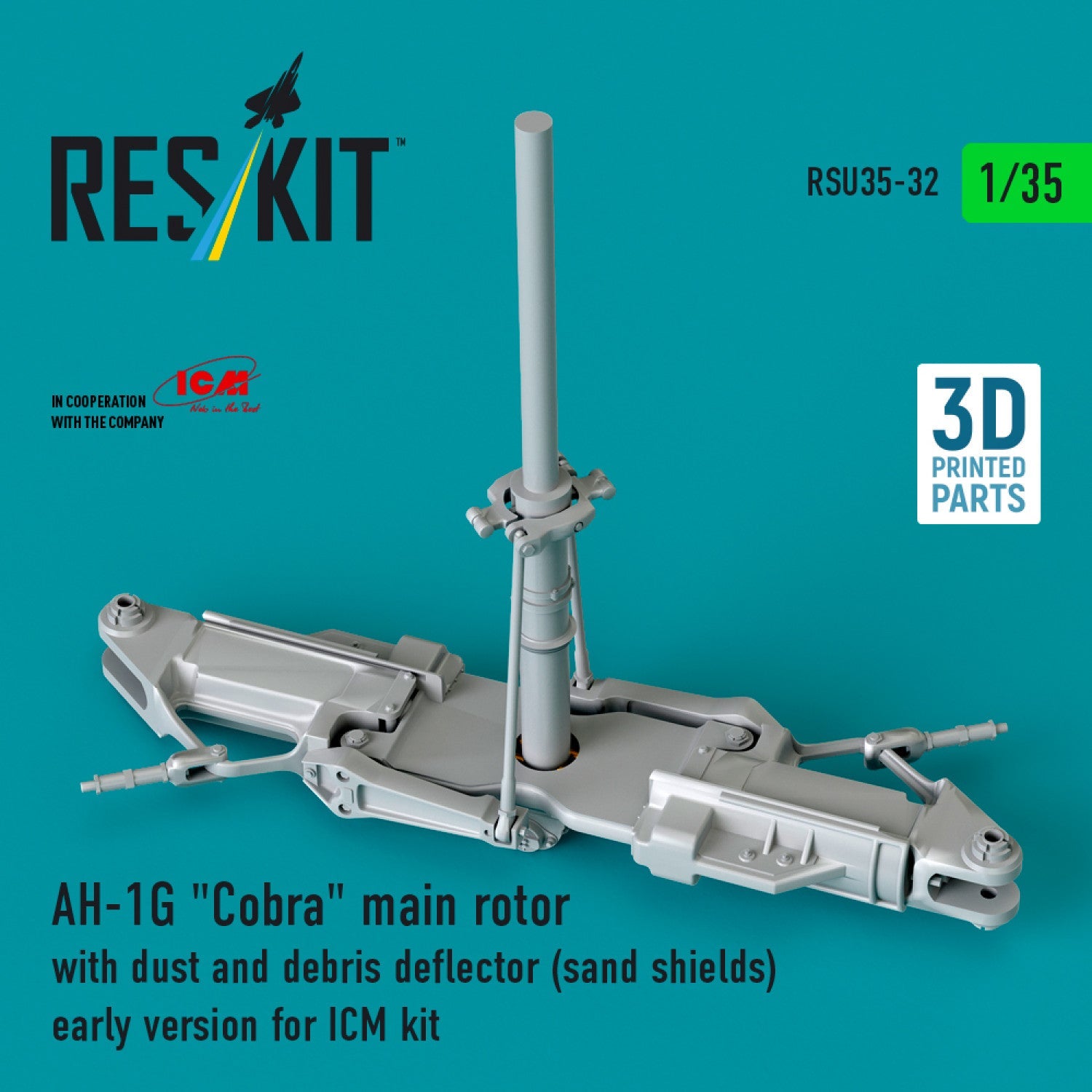 ResKit 1:35 AH-1G "Cobra" main rotor with dust and debris deflector (sand shields) early version for ICM kit (3D Printed) Reskit