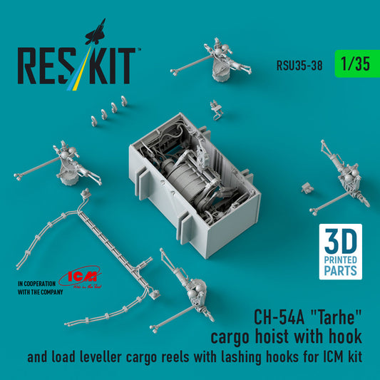 ResKit 1:35 CH-54A "Tarhe" cargo hoist with hook and load leveller cargo reels with lashing hooks for ICM kit (3D Printed) Reskit