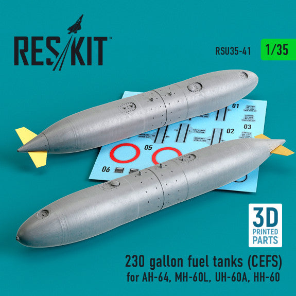 ResKit 1:35 230 gallon fuel tanks (CEFS) for AH-64, MH-60L, UH-60A, HH-60 (3D Printed) (2 pcs) Reskit