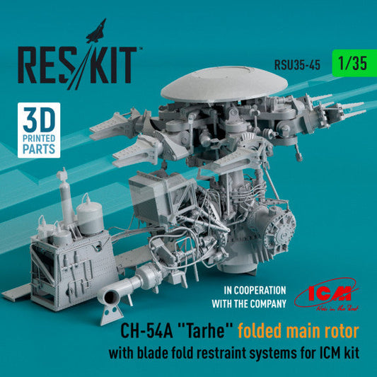 ResKit 1:35 CH-54A "Tarhe" folded main rotor with blade fold restraint systems for ICM kit (3D Printed) Reskit