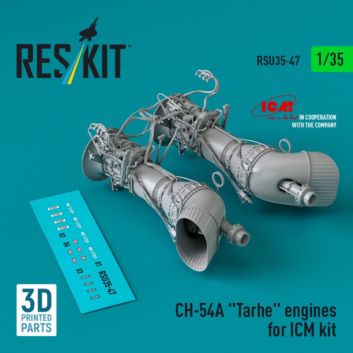 ResKit 1:35 CH-54A "Tarhe" engines for ICM kit (3D Printed) Reskit