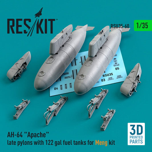 ResKit 1:35 AH-64 "Apache" late pylons with 122 gal fuel tanks for Meng kit (3D Printed) Reskit