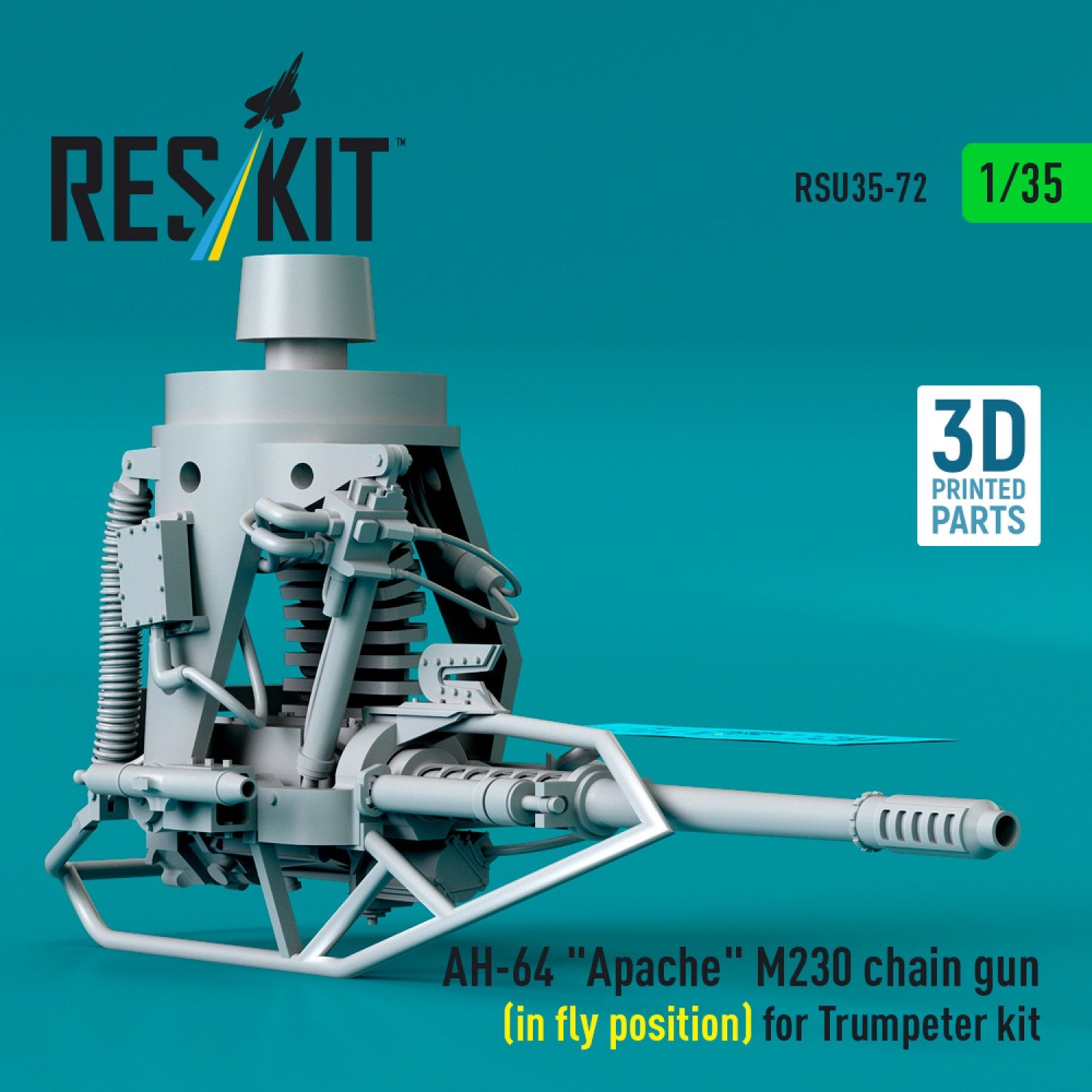 ResKit 1:35 AH-64 "Apache" M230 chain gun (in fly position) for Trumpeter kit (3D Printed) Reskit