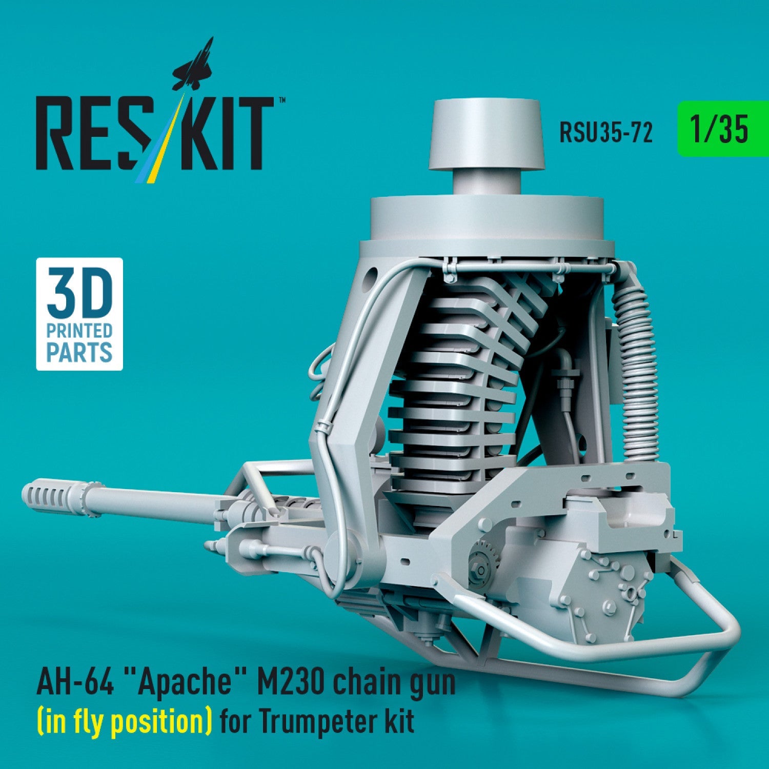 ResKit 1:35 AH-64 "Apache" M230 chain gun (in fly position) for Trumpeter kit (3D Printed) Reskit