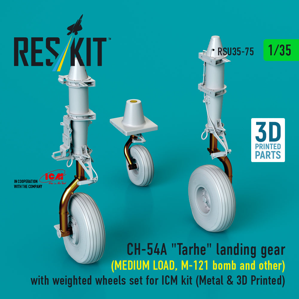 ResKit 1:35 CH-54A "Tarhe" landing gear (MEDIUM LOAD, M-121 bomb and other) with weighted wheels set for ICM kit (Metal & 3D Printed) Reskit