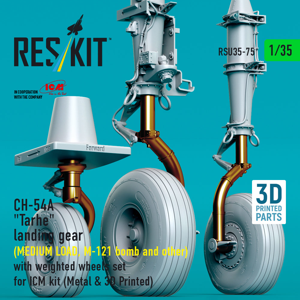 ResKit 1:35 CH-54A "Tarhe" landing gear (MEDIUM LOAD, M-121 bomb and other) with weighted wheels set for ICM kit (Metal & 3D Printed) Reskit