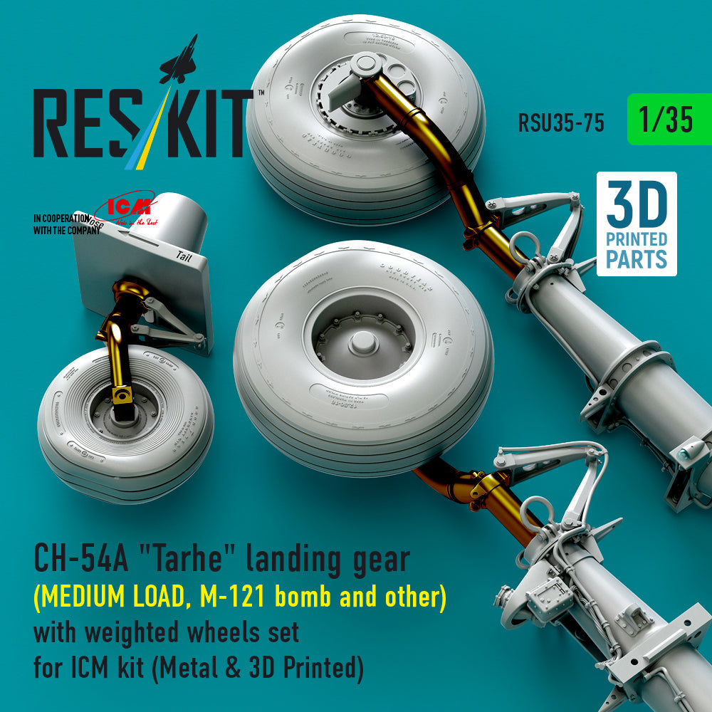 ResKit 1:35 CH-54A "Tarhe" landing gear (MEDIUM LOAD, M-121 bomb and other) with weighted wheels set for ICM kit (Metal & 3D Printed) Reskit