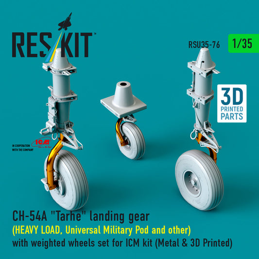 ResKit 1:35 CH-54A "Tarhe" landing gear (HEAVY LOAD, Universal Military Pod and other) with weighted wheels set for ICM kit (Metal & 3D Printed) Reskit