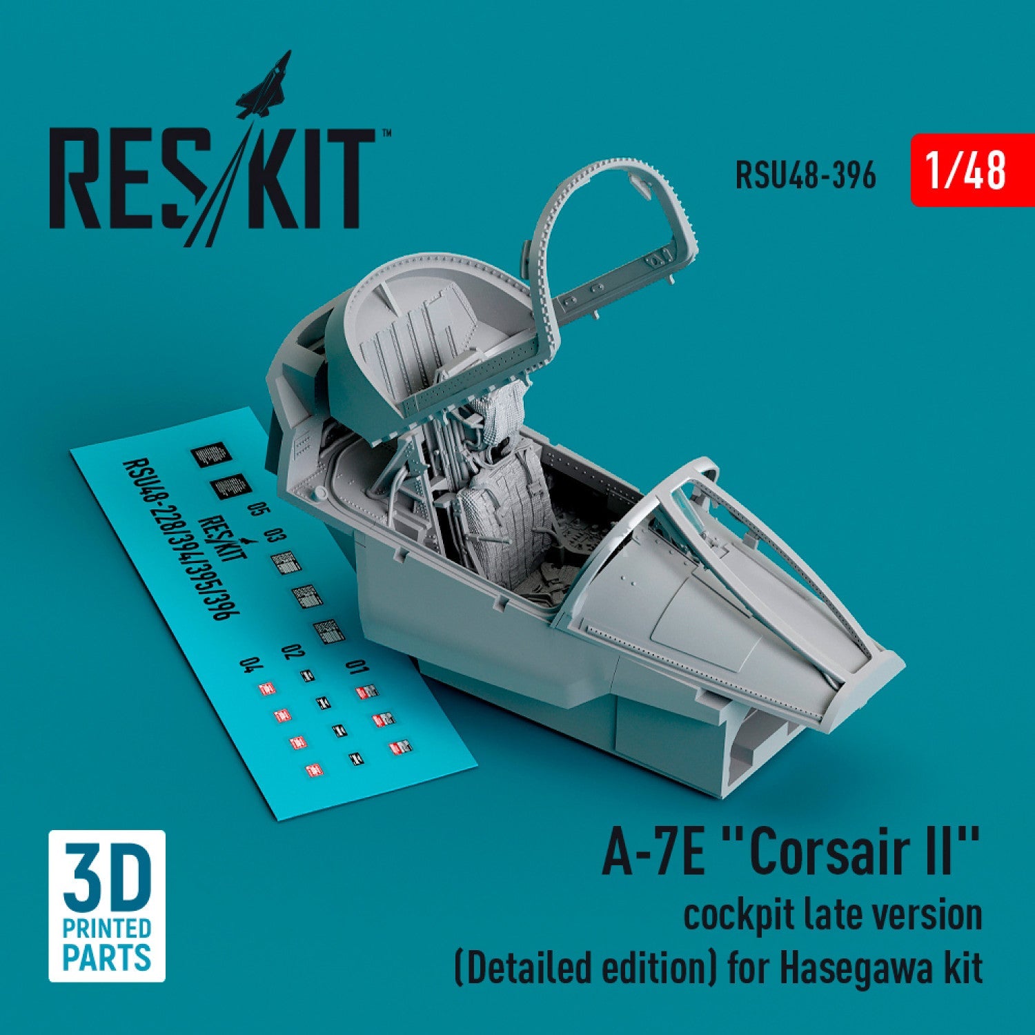 ResKit 1:48 A-7E "Corsair II" cockpit late version (Detailed edition) for Hasegawa kit (3D Printed) Reskit