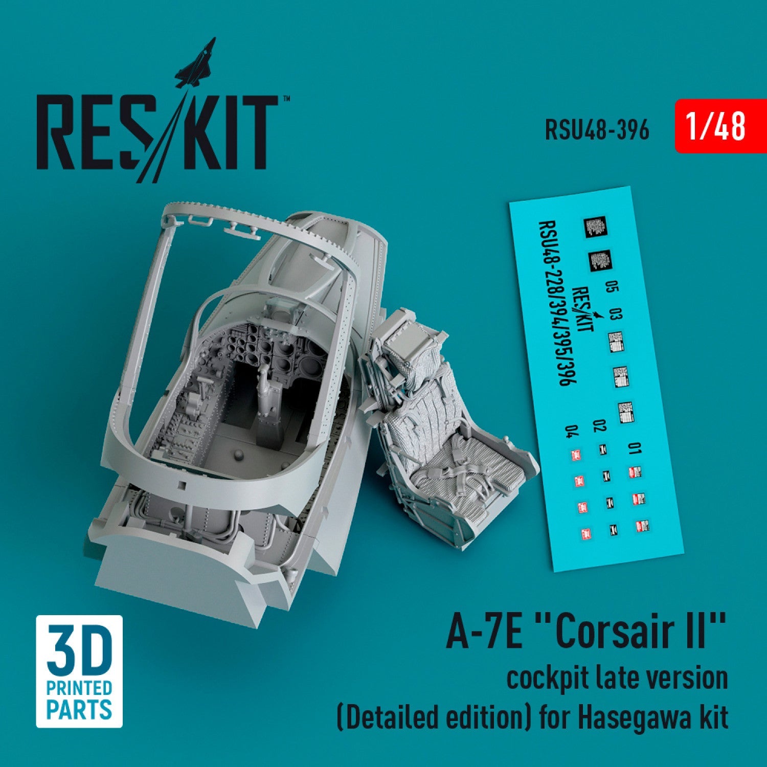 ResKit 1:48 A-7E "Corsair II" cockpit late version (Detailed edition) for Hasegawa kit (3D Printed) Reskit