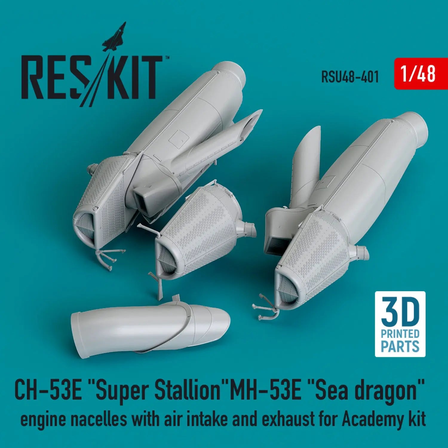 ResKit 1:48 CH-53E "Super Stallion", MH-53E "Sea dragon" engine nacelles with air intake and exhaust for Academy kit (3D printed) Reskit