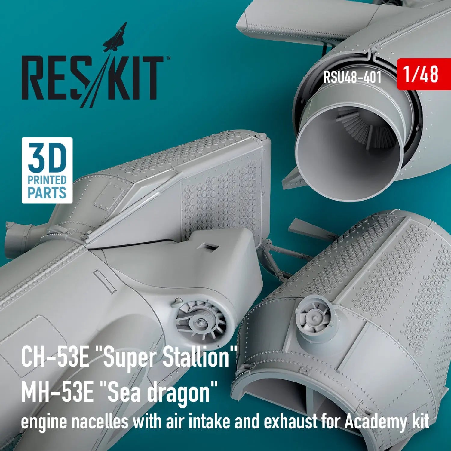 ResKit 1:48 CH-53E "Super Stallion", MH-53E "Sea dragon" engine nacelles with air intake and exhaust for Academy kit (3D printed) Reskit