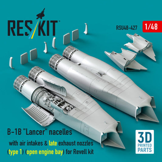 ResKit 1:48 B-1B "Lancer" nacelles with air intakes & late exhaust nozzles (type 1) (open engine bay) for Revell kit (3D Printed) Reskit