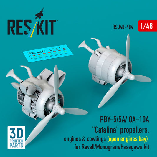 Reskit 1:48 PBY-5/5A/ OA-10A "Catalina" propellers, engines & cowlings (open engines bay) for Revell/Monogram/Hasegawa kit (3D Printed) (1/48) Reskit
