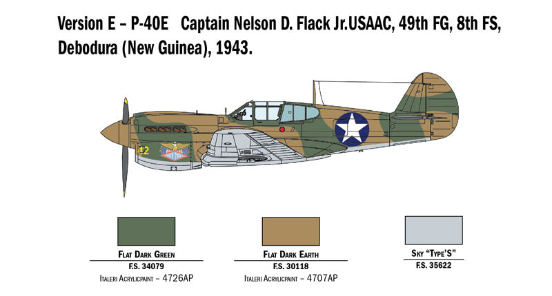 Italeri 1/48 P-40 E/K KITTYHAWK Plastic Model Kit Italeri