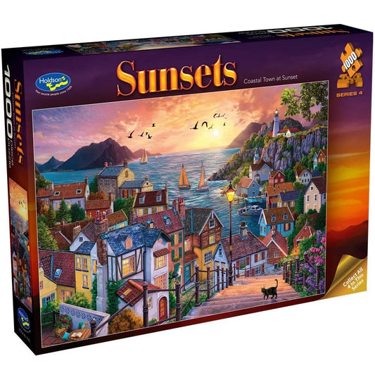 Holdson 1000 Piece Jigsaw Puzzle Sunsets Coastal Town at Sunset Holdson