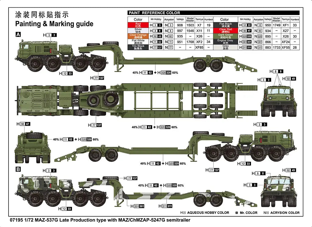 Trumpeter 1/72 MAZ-537G Late Production type with MAZ/ChMZAP-5247G semitrailer Plastic Model Kit Trumpeter