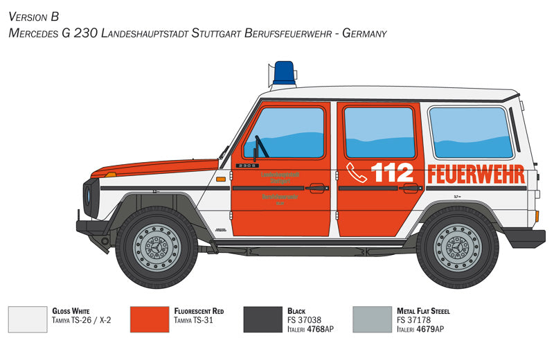 Italeri 1:24 Mercedes Benz G230 Feuerwehr Plastic Model Kit Italeri