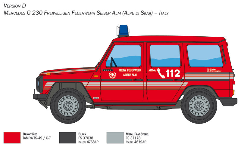 Italeri 1:24 Mercedes Benz G230 Feuerwehr Plastic Model Kit Italeri
