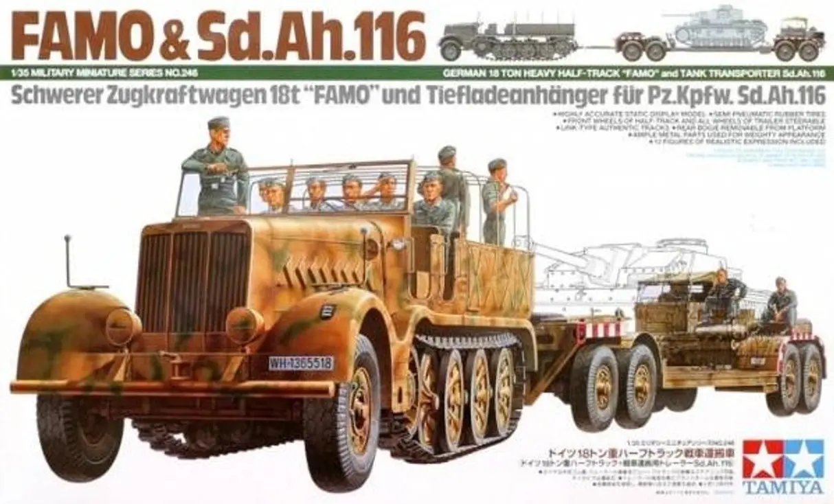 Tamiya 1:35 GERMAN 18 TON HEAVY HALF-TRACK "FAMO" and TANK TRANSPORTER Sd.Ah.116 Plastic Model Kit