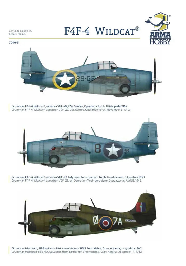 Arma Hobby 1/72 F4F-4 Wildcat "Operation Torch" Plastic Model Kit Arma Hobby