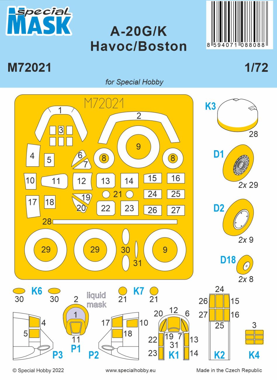 Special Hobby 1/72 A-20G/K Havoc/Boston  MASK Special Hobby