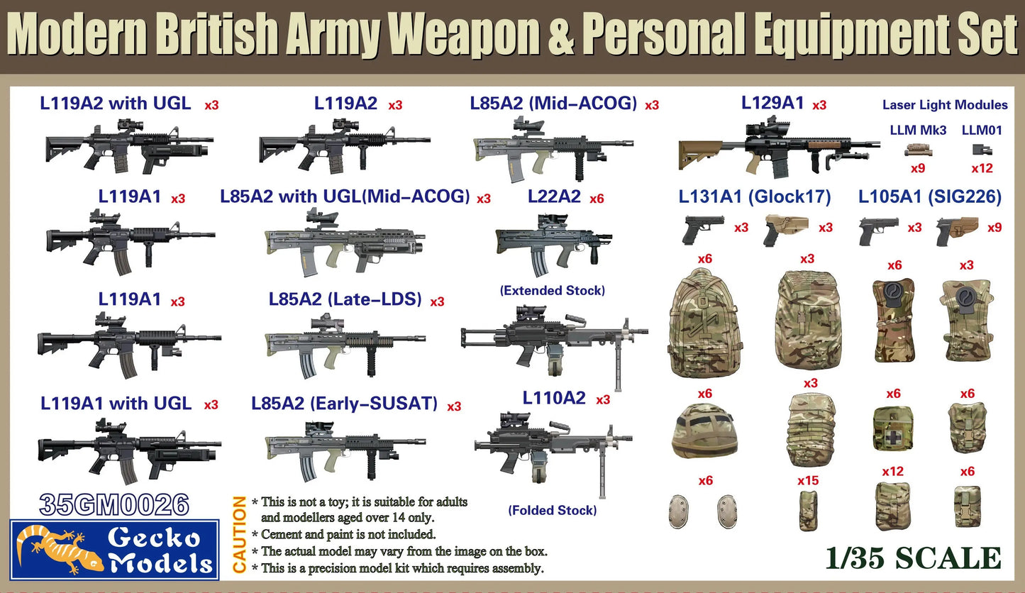 Gecko 1/35 British Army Weapon & Personal Equipment Set Plastic Model Kit Gecko
