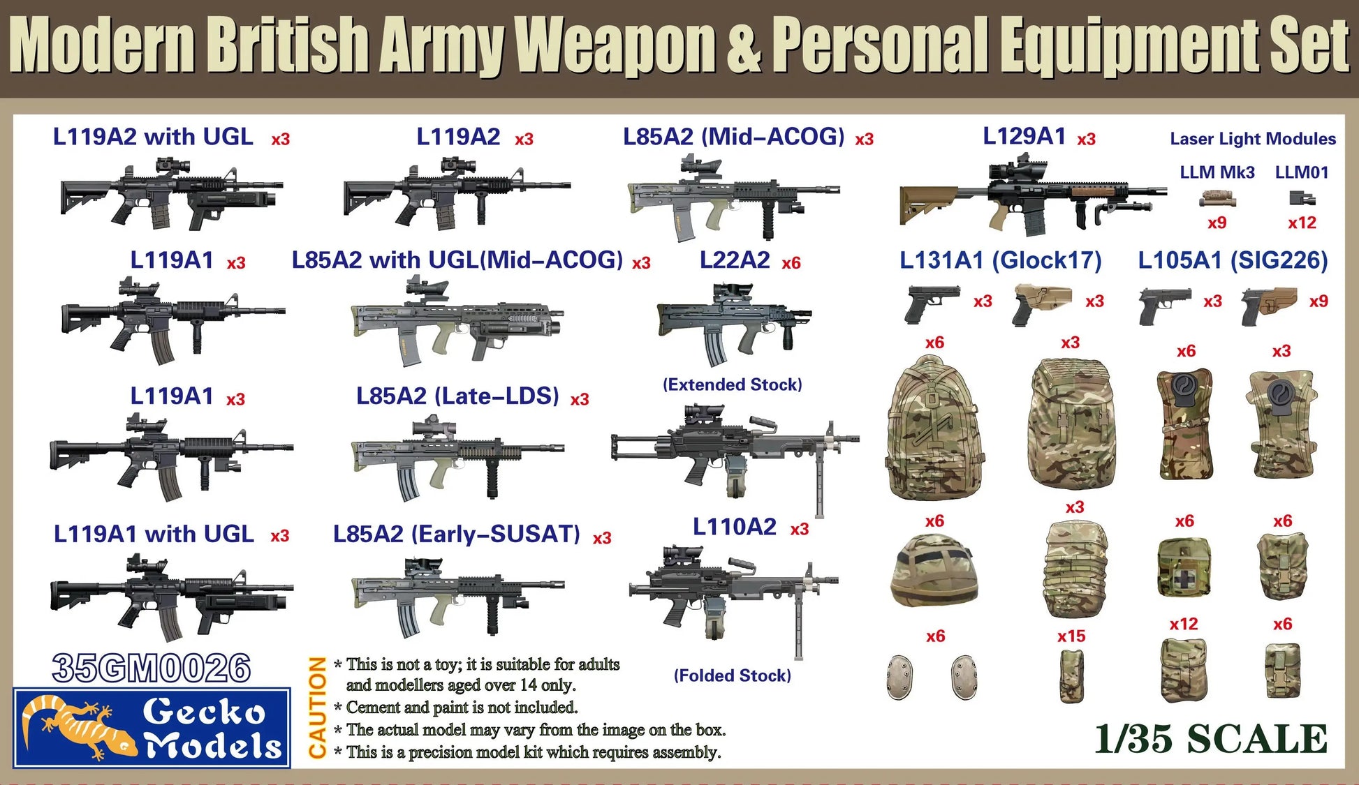 Gecko 1/35 British Army Weapon & Personal Equipment Set Plastic Model Kit Gecko