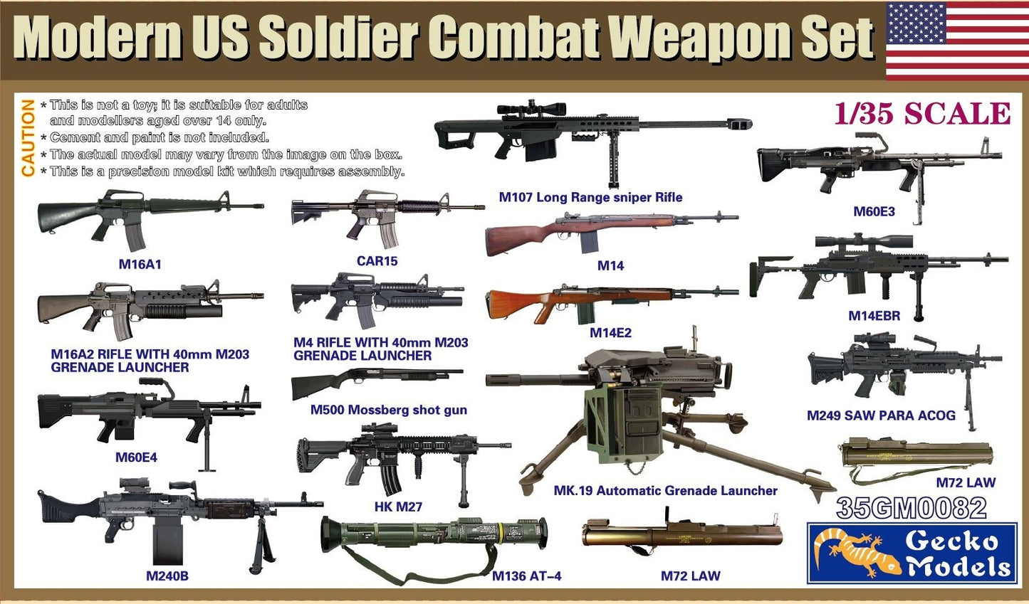 Gecko 1/35 Modern US Soldier Combat Weapon Set Plastic Model Kit