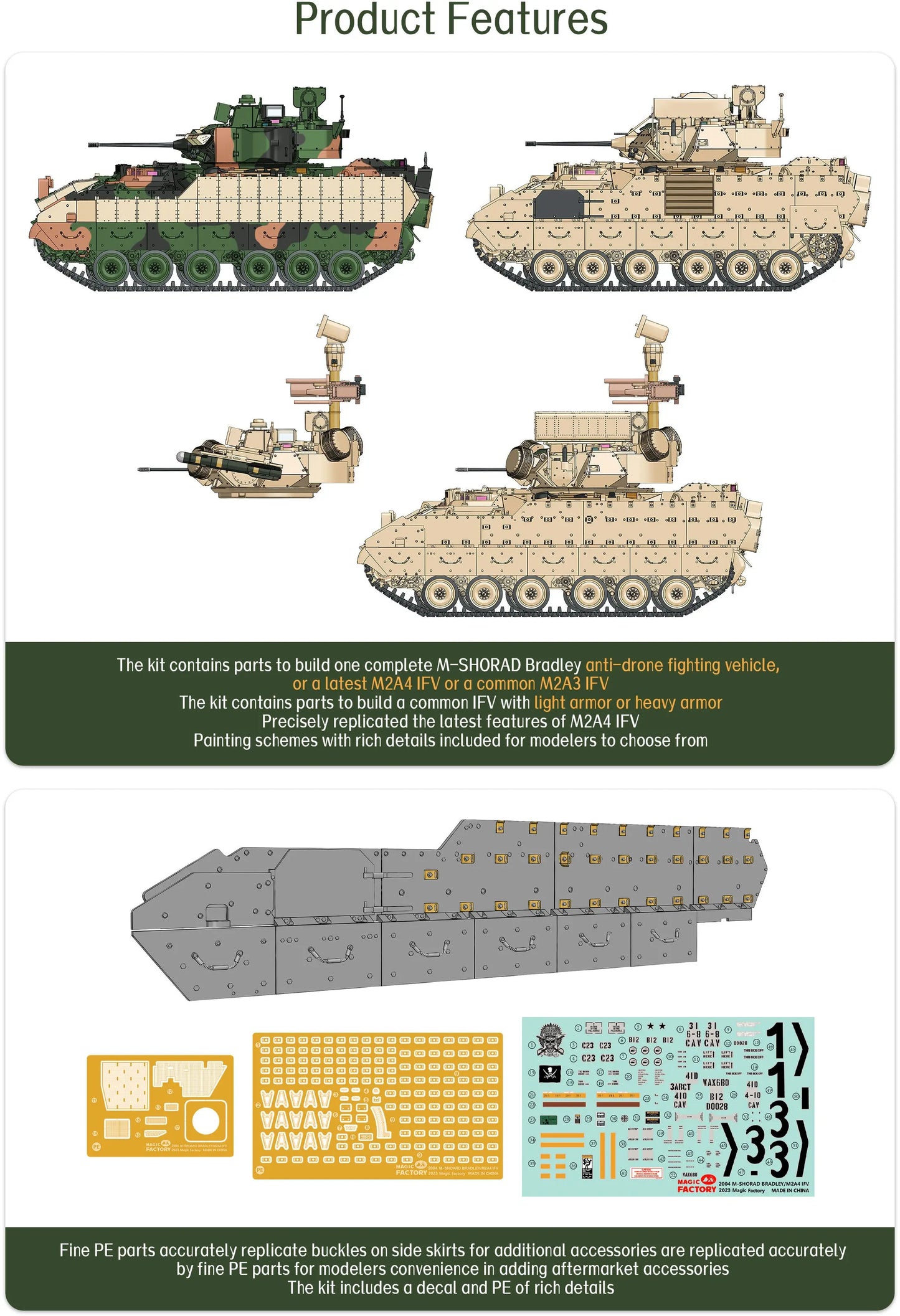 Magic Factory 1/35 1/35 M-Shorad Bradley/M2A4 IFV (3-in-1) Plastic Model Kit