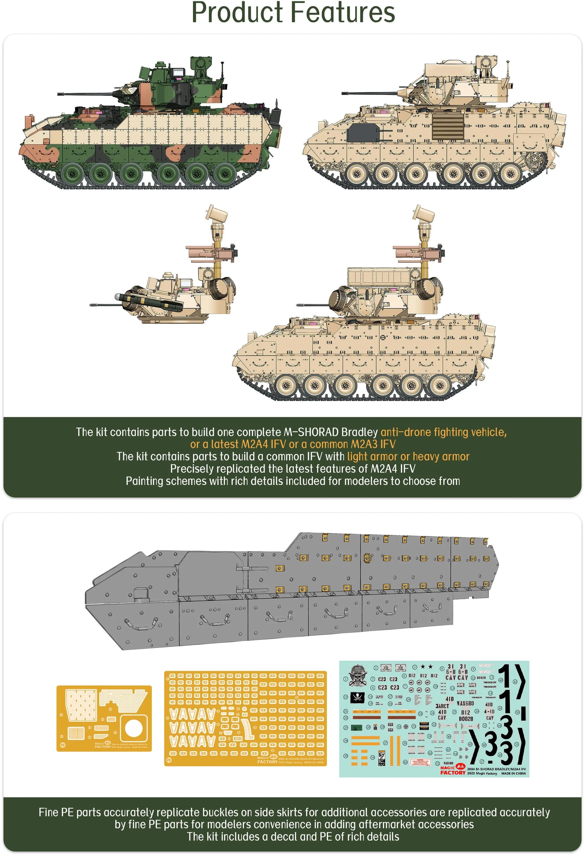 Magic Factory 1/35 M-Shorad Bradley/M2A4 IFV (3-in-1) Plastic Model Kit Magic Factory
