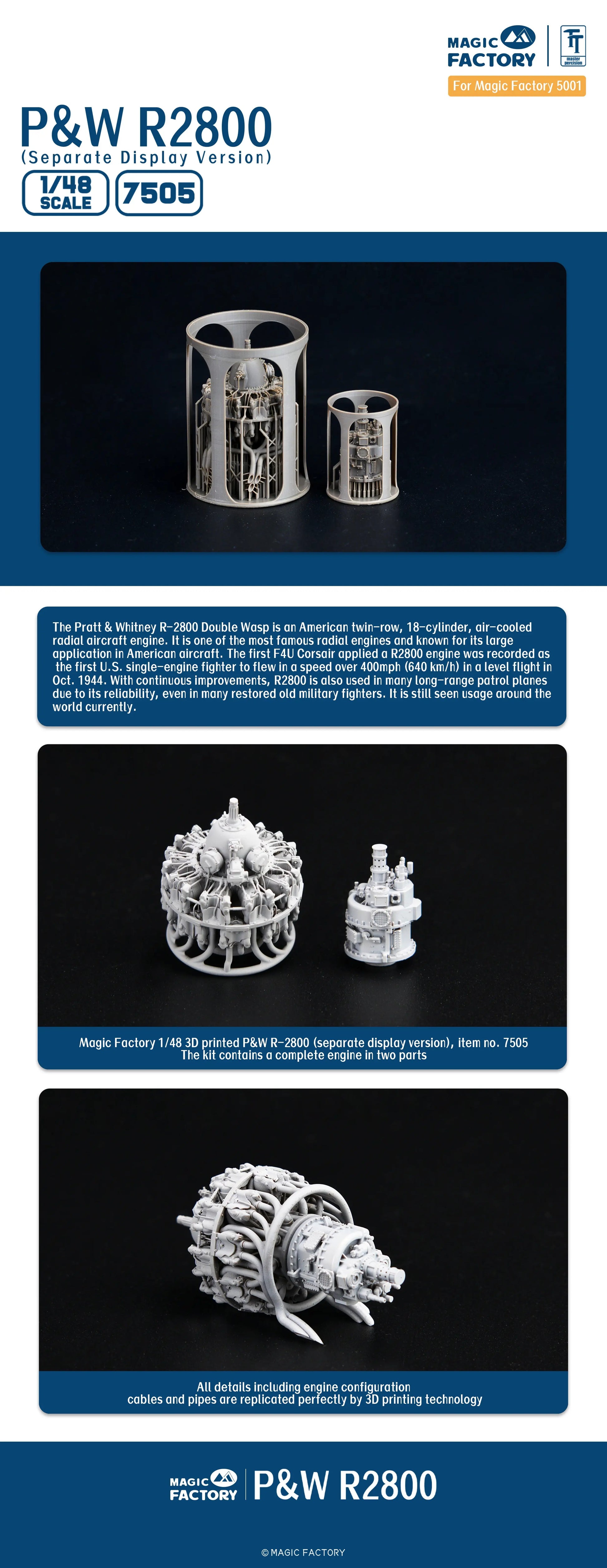 Magic Factory 1/48 P&W R-2800 Engine Separate Display Version (3D printed) Magic Factory