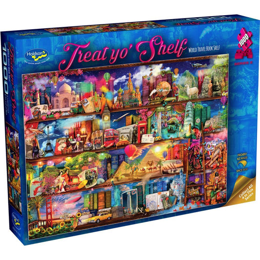 Holdson 1000 Piece Jigsaw Puzzle Treat Yo' Shelf World Travel book Shelf Holdson