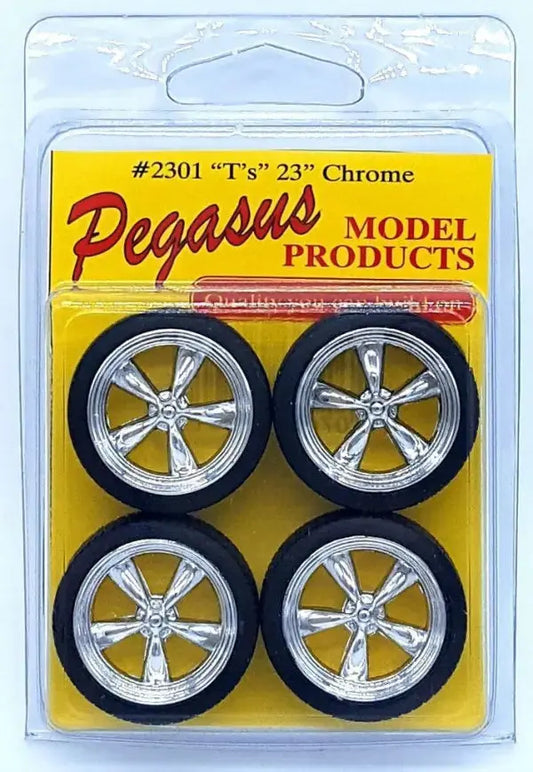 Pegasus 1/24 23" T's Rims W/Tires Chrome for Scale Models - Franklin Hobbies Ltd
