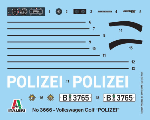 Italeri 1:24 VW Golf Polizei Plastic Model Kit Italeri