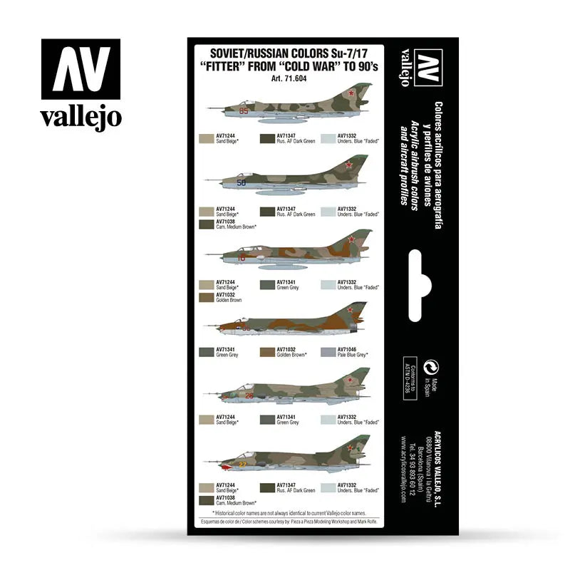 Vallejo Model Air Soviet / Russian Su-7/17 "Fitter", "Cold War" to 80's Acrylic Paint Set Vallejo