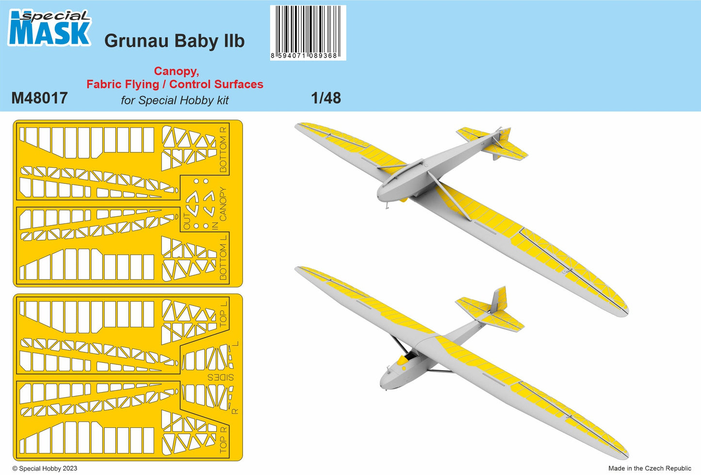 Special Hobby 1/48 Grunau Baby IIB Mask Canopy Fabric Flying / Control Surfaces Special Hobby