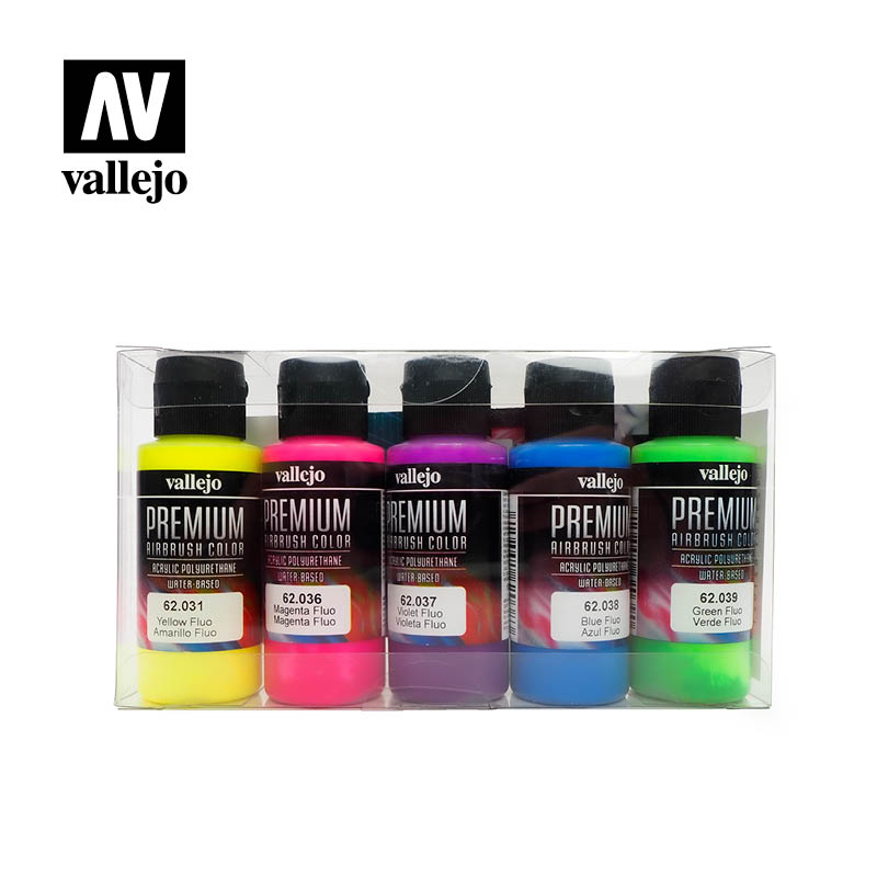 Vallejo Premium Colour Fluos Colors 5 Colour Set Acrylic Airbrush Paint