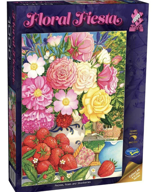 Holdson 1000 Piece Jigsaw Puzzle Floral Fiesta Peonies, Roses and Strawberries Holdson