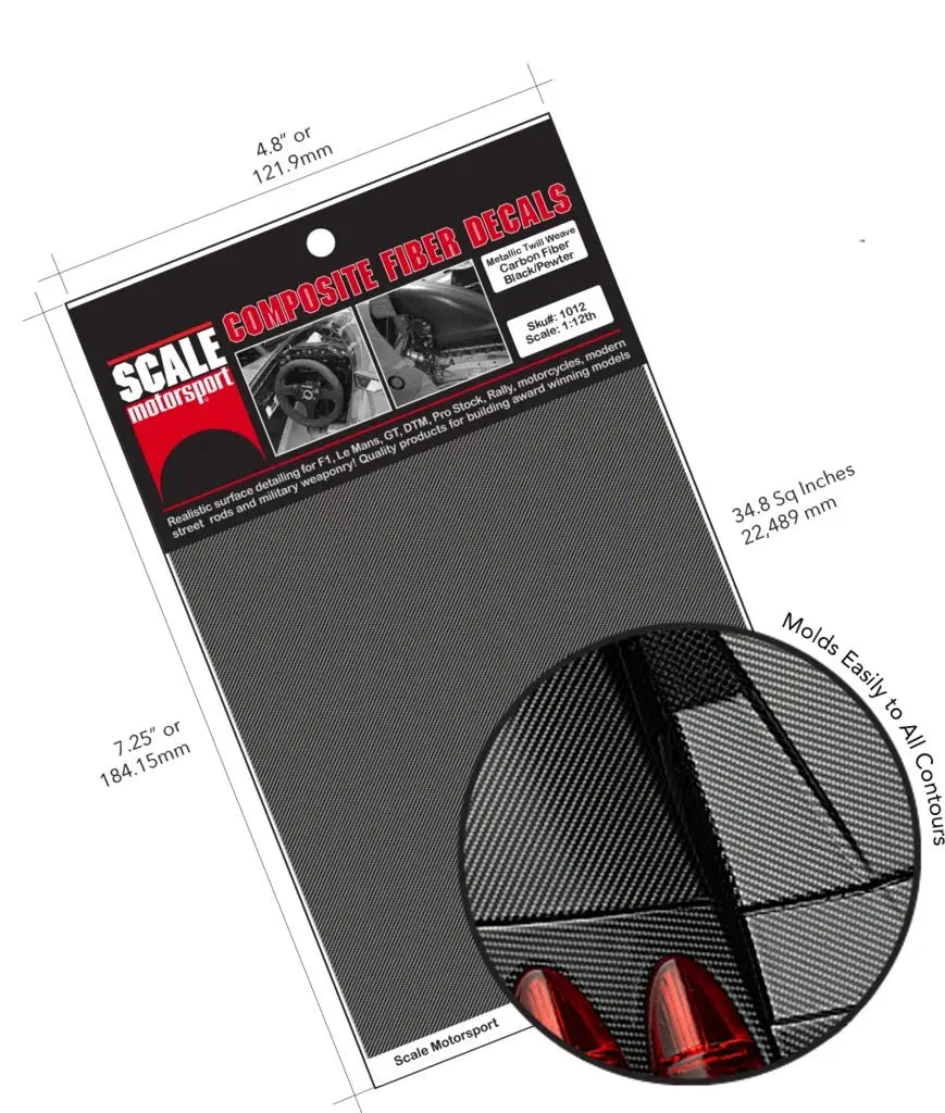 Scale Motorsport 1:12 Carbon Fiber Twill Weave Black on Pewter Metallic Decal Scale Motorsport