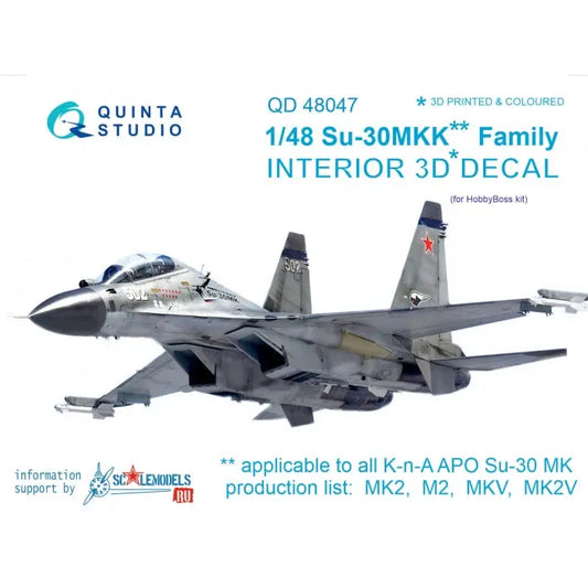 Quinta Studios 1:48 Su-30MKK 3D-Printed & coloured Interior on decal paper (for HobbyBoss kit) Quinta Studios