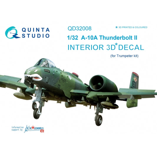 Quinta studio 1:32 A-10A 3D-Printed & coloured Interior on decal paper (for Trumpeter kit)