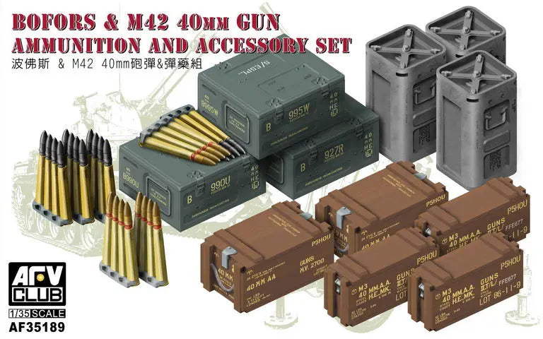 AFV Club 1/35 Bofors & M42 40mm Gun Ammunition And Accessory Set Plastic Model Kit AFV Club