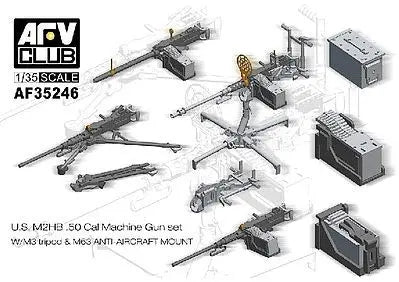 AFV Club 1/35 U.S. M2Hb .50 Cal Machine Gun Set w/M3 Tripod & M63 Anti-Aircraft Mount AFV Club