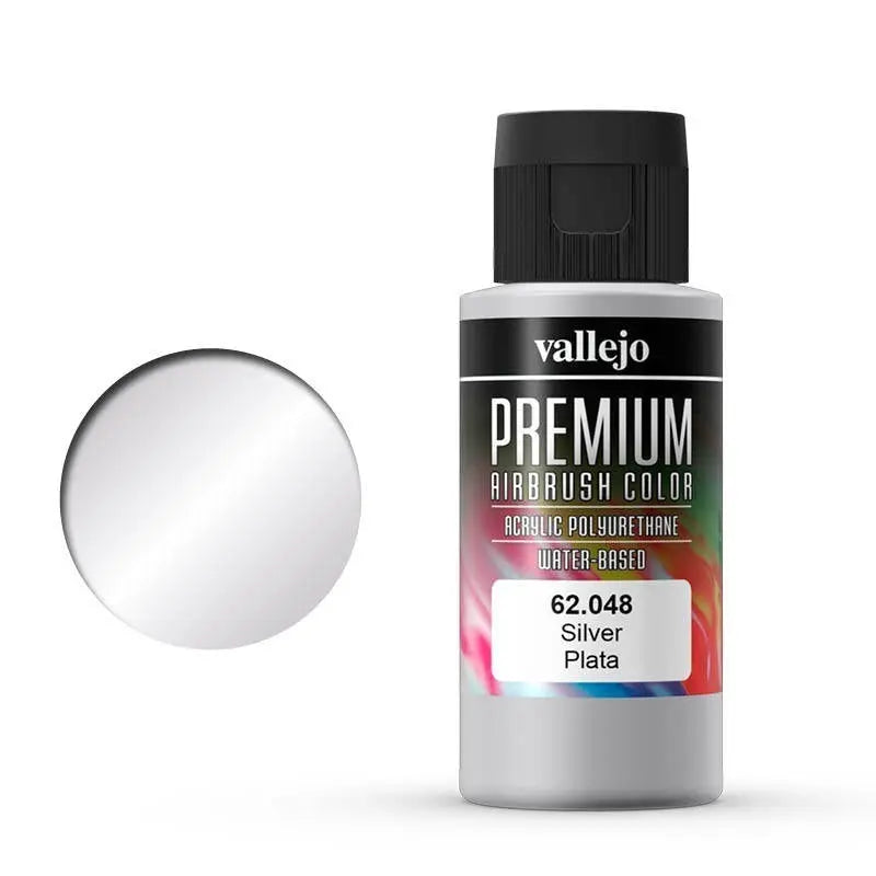 Vallejo Premium Colour Silver 60 ml Acrylic Airbrush Paint Vallejo