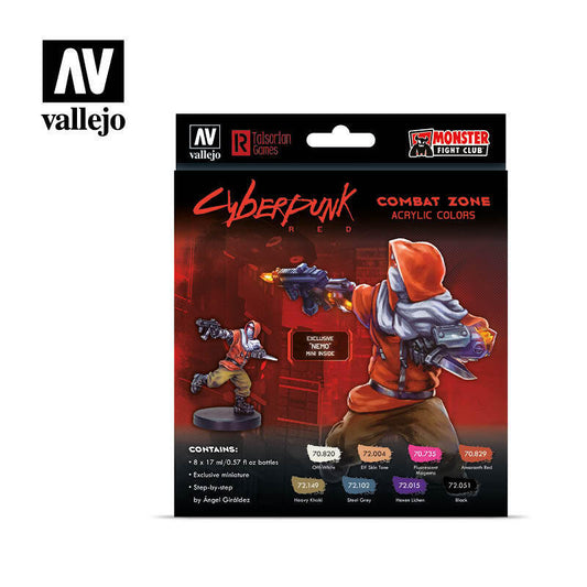 Vallejo Game Color Cyberpunk Combat Zone 8 Color Acrylic Paint Set w/ Nemo miniature