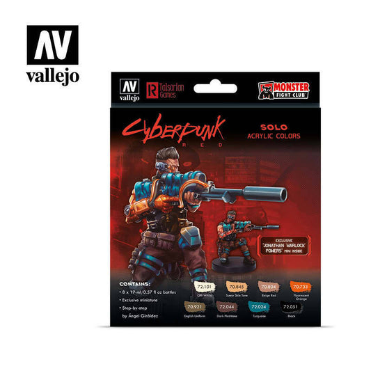 Vallejo Game Color Cyberpunk Solo Acrylic Paint Set w/ Jonathan "Warlock" Powers Miniature